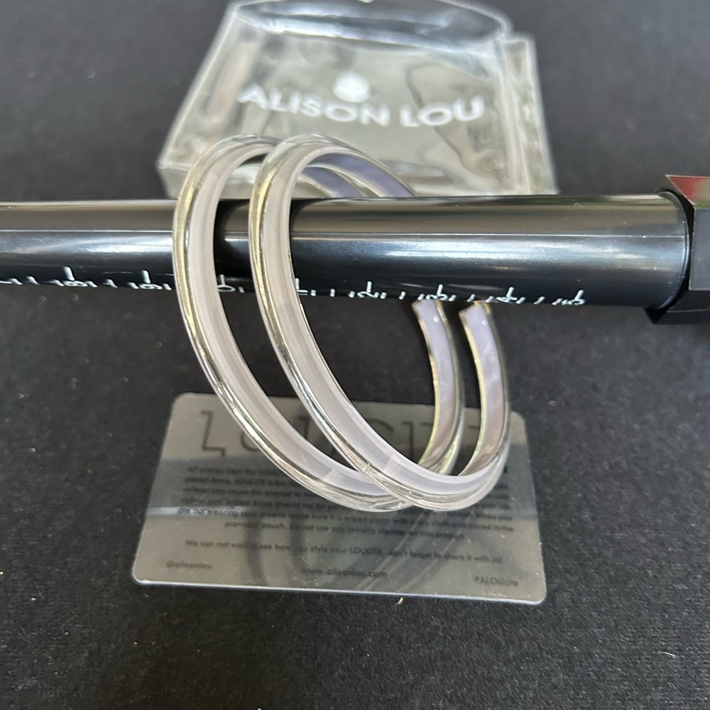 ALISON LOU, LOUCITE Collection, Hoop Earrings, Grey, Large, Brand New
